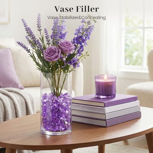 DomeStar Purple Fake Ice Rocks, 150PCS Acrylic Gems Crystals Plastic Diamonds Centerpiece for Vase Fillers Wedding Party Table Scatter - color: Purple