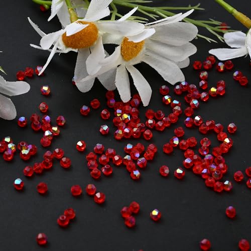 1000pcs 4 mm Bicone Crystal Beads Faceted Crystal Glass Beads Bulk for Jewelry Making DIY Necklace Bracelet Earring (Light Siam AB Color) - color: Light Siam AB