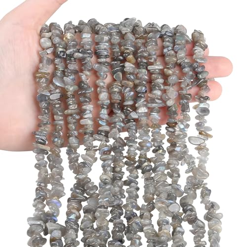 HAAMIIQII 5-8mm Natural Labradorite Chips Irregular Chip Stones Loose Gemstone Energy Healing Beads for Jewelry Making Strand 30 Inch - color: Labradorite