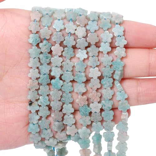 Songxi 60pcs 6mm Amazonite Plum Blossom Natural Stone Beads for Jewelry Making, Smooth Loose Flower Shape Gemstone Beads for Bracelets Necklace Earrings Making Supplies ﻿ - color: Amazonite