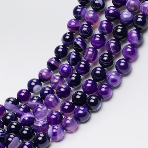 MJDCB Natural Stone Beads Purple Striped Agate Round Loose Beads for Jewelry Making DIY Bracelet Necklace (4mm) - color: Purple Striped Agate, size: 4mm