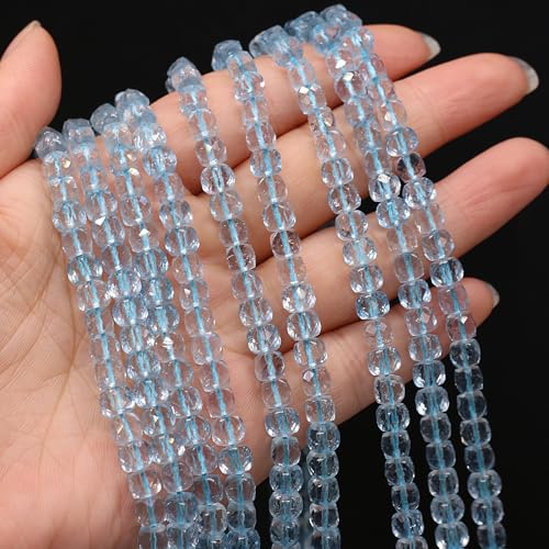 Natural Stone Beads Faceted Square Shape Blue Topaz Crystal Beads for Jewelry Making Necklace Craft Gift 5x5mm