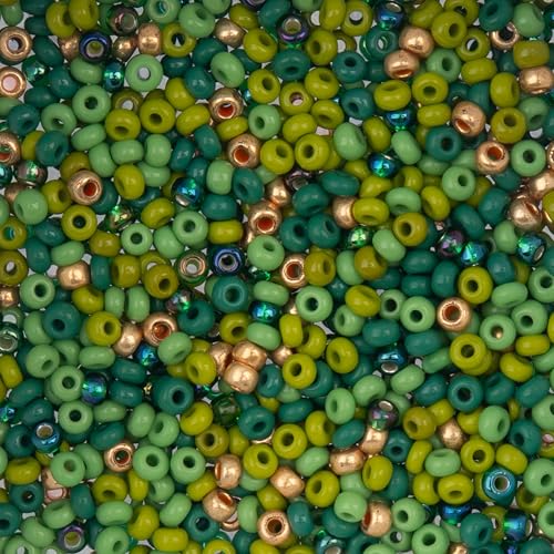 John Bead 8/0 Czech Glass Seed Beads 22 Grams Multi Mix Green for DIY Arts Crafts Jewelry Bracelets Necklaces Earrings Phone Charm Making - color: Multi Mix Green