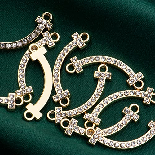Pack of 20 Rhinestone Charms Gold Plated Pendants Pave Crystal Accessories for Necklace Bracelet Jewelry Making DIY Crafting - color: (Curve)VID62801
