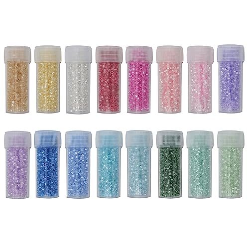 INSPIRELLE Uniform 80 Gram 12/0 (2mm) Cylinder Glass Seed Beads for Craft Jewelry Making, 16 Pearl Lustre Colors - color: 16x Pearl Lustre Colors