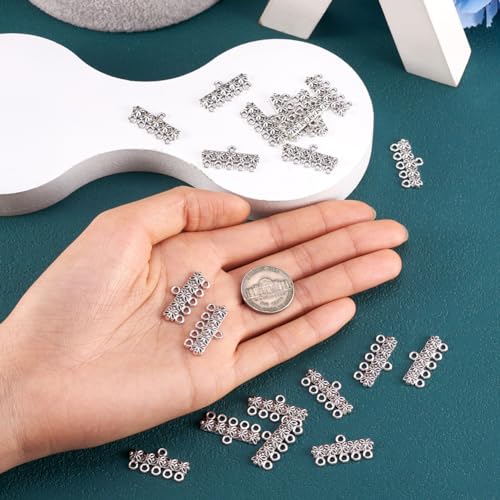 20pcs Tibetan Style 5 Strand Slide Lock Clasp Link Bar Antique Silver Chandelier Rectangle Components Charm for Multilayer Necklace Dangle Earring Making - color: Antique Silver, Rectangle