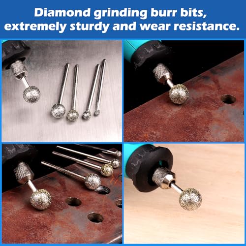 1/8 Shank Diamond Grinding Burr Drill Bit Ball Shape Diamond Rotary Bit,15pcs 36# Course Burrs Set Mounted Points Bit Universal Fitment Rotary Tool for Stone Carving, DIY,Polishing, Engraving