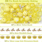 106Pcs 20mm Beads for Pens Making with Rondelle Spacer Beads Yellow Acrylic Focal Bubblegum Bead Crystal Round Sparkly Chunky Bead for Pens Beadable Keychain Necklace DIY Craft Jewelry Making Supplies - color: Yellow