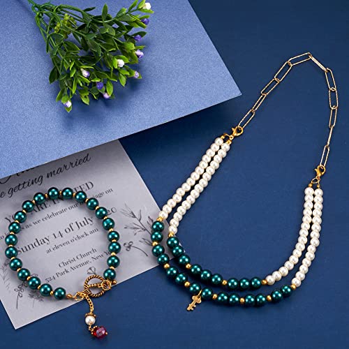 Cheriswelry 100pcs/strand 8mm Round Glass Pearl Beads Strand Tiny Satin Luster Pearl Beads Loose Spacer for DIY Bracelet Necklace Earrings Jewelry Making Crafts Supplies (Teal)
