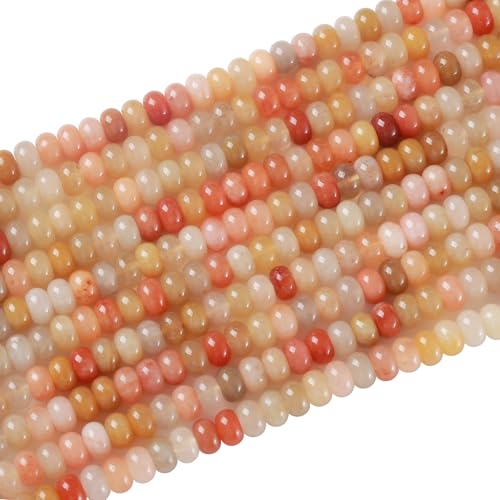 76pcs 5x8mm Natural Stone Golden Thread Jade Rondelle Spacer Loose Beads Abacus Disk Stone Round Loose Gemstone Beads for Jewelry Making DIY Bracelet Necklace - color: Golden Thread Jade Stone