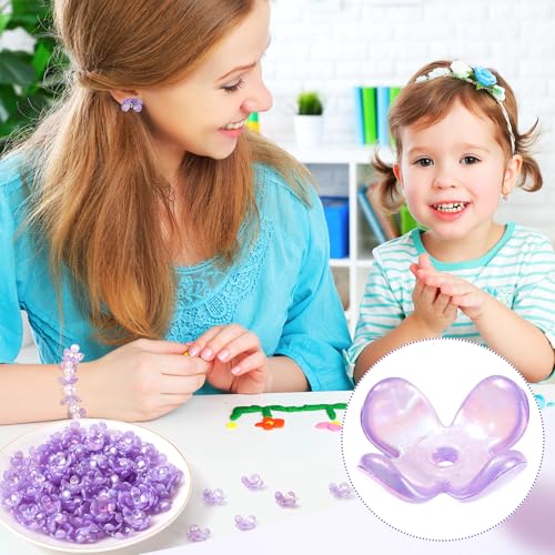 100pcs Cherry Blossom Beads, 5-Petal Acrylic Flower Beads, Mini Spacer Hair Accessories Halloween Christmas for Bracelets Earring Jewelry Making- Purple - color: Purple