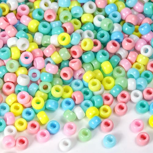 Pastel Pony Beads 1000+pcs, Easter Color Acrylic Kandi Bead Refill Plastic Colored Bead Teal Spring Pony Beads for DIY Crafts Braids Bracelets Mixed Macaron Color Jewelry Making Crafts DIY Projects - color: Macaron Pastel 1000pcs Easter Beads