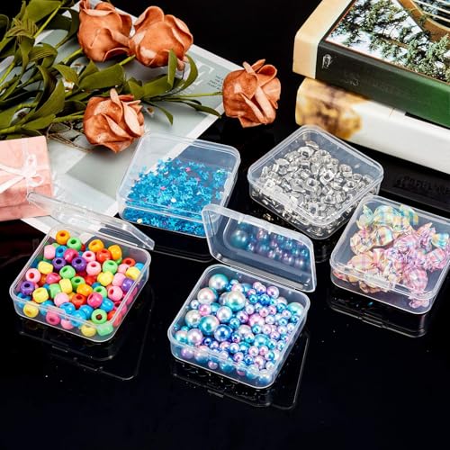 SATINIOR 12 Pack Clear Plastic Beads Storage Containers Box with Hinged Lid for Beads and More (2.52 x 2.52 x 0.79 Inch) - size: 2.52 x 2.52 x 0.79 Inch