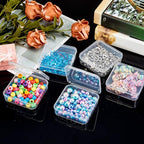 SATINIOR 12 Pack Clear Plastic Beads Storage Containers Box with Hinged Lid for Beads and More (2.52 x 2.52 x 0.79 Inch) - size: 2.52 x 2.52 x 0.79 Inch
