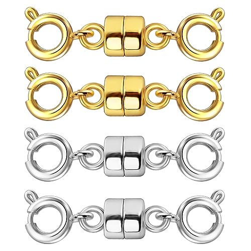 Double Magnetic Necklace Clasps and Closures 14K Gold and Silver Bracelet Extender Jewelry Clasps Converters for DIY Jewelry Making - color: 4Pcs | 2Gold & 2Silver