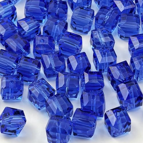 200pcs 4mm Crystal Glass Cube Beads Square Glass Beads Crystal Spacer Beads for Bracelets Necklace Earring DIY Jewelry Making Craft(Blue) - color: Blue, size: 4mm