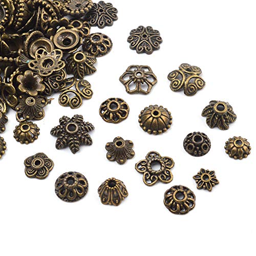 BronaGrand 100 Gram(About 150-250pcs) Bali Style Jewelry Making Metal Bead Caps Deluxe New Mix,Bronze - color: Bronze