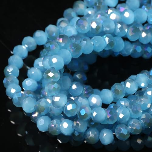 5 Strands 6mm AB Lake Blue Color Half Plated Faceted Rondelle Beads, Songxi Glass Beads for Keychain Making Necklace Earring Jewelry Making for Gemstone DIY Craft Supplies - color: AB Lake Blue Color, size: 6mm(5 Strands)