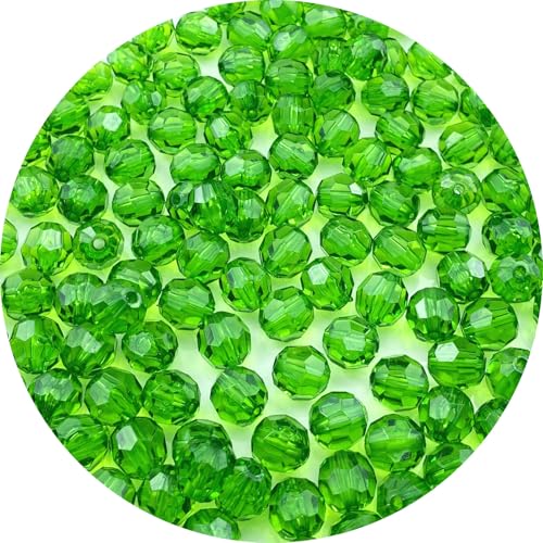 800pcs 6mm Acrylic Round Faceted Beads Colorful Crystal Plastic Spacer Beads Loose Beads for DIY Craft Making Necklace Bracelet Earring Wind Chimes(Green) - color: Green, size: 6mm