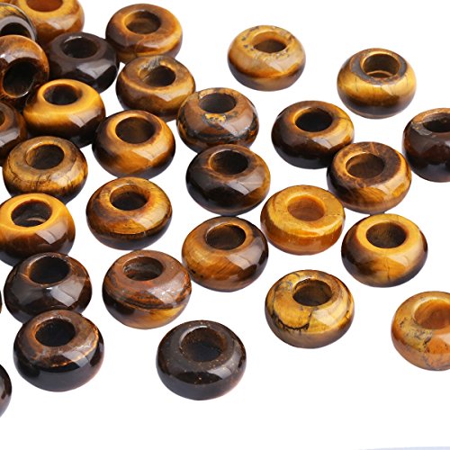 TUMBEELLUWA 40pcs Crystal Stone Large Hole Beads for Jewelry Making Macrame Beads for Hair Braids(14mmx8mm), Tiger's Eye Stone + Rose Quartz + Picasso Jasper + Yellow Jade - color: Brown+Pink+Red+Yellow
