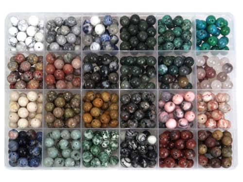 500pcs 8mm Natural Round Stone Beads,Multiolor Crystal Energy Stone，Loose Gemstone Accessories Hole Size 1mm,DIY Smooth Beads Necklace Bracelet for Jewelry Making,(8MM-24Colors Materia-A) - color: 8MM-24Colors Materia-A