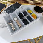 5-Slot Luxurious Gray Velvet Premium Grade Drawer Divider Eyewear Storage Sunglasses Jewelry Tray Organizer - color: Gray