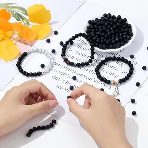 DUQGUHO Matte Agate Beads 8mm Natural Crystal Black Round Polishing Stone Genuine Gemstone Beads for DIY Jewelry Making 47 Pcs - color: Black#4
