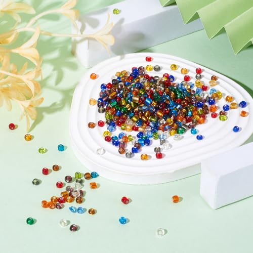 Craftdady 6/0 Glass Seed Beads 4mm About 4500Pcs Transparent Silver Lined Small Round Pony Loose Spacer Beads Random Mixed Colors for Jewelry Making Hole: 1.5mm