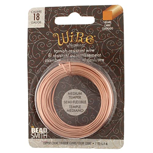 The Beadsmith Square Craft Wire - Medium Temper Beading Wire, Copper Color, 18 Gauge, 7 Yards - color: Copper, size: 18 Gauge, 7 Yard Coil
