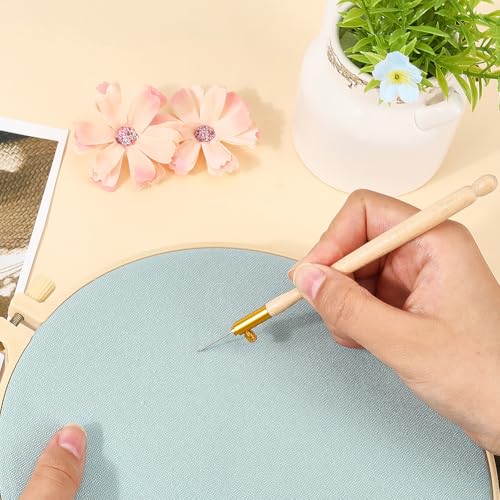 Tambour Hook with 3 Needles Wood Handle Embroidery Crochet Hook Kit for Beading Sequins DIY Sewing Accessories Needlework Tool Set Chain Stitch Embroidery Fabric Crafts Burlywood - color: BurlyWood