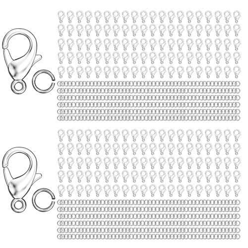 MKCYD 700Pcs Lobster Claw Clasps and Open Jump Rings Set, 14K Gold and Silver Necklace Clasps and Closures Lobster Parrot Trigger Clasp for Jewelry Making - color: Silver