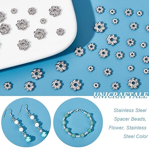 UNICRAFTALE 80 pcs 4 Sizes 3-6mm 304 Stainless Steel Flower Spacer Beads Mini Snowflake Daisy Beads Metal Small Loose Beads for DIY Bracelet Necklace Earring Jewelry Making - size: 3/4/5/6mm