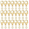 Grevosea 300PCS Lobster Claw Clasps with Open Jump Rings 12mm Metal Lobster Clasps for DIY Craft Bracelet Jewelry Making (Gold, Clasp: 12x7mm+Ring:5mm)