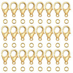 Grevosea 300PCS Lobster Claw Clasps with Open Jump Rings 12mm Metal Lobster Clasps for DIY Craft Bracelet Jewelry Making (Gold, Clasp: 12x7mm+Ring:5mm)