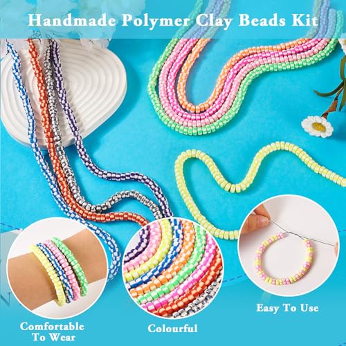 Elecrelive 9 Strands Handmade Polymer Clay Beads 6 mm Vinyl Heishi Beads Flat Round Clay Spacer Beads for Surfer Choker Necklace Bracelet Earrings Jewelry Making - color: Bright Color