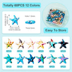 60Pcs Starfish Turquoise Beads Colorful Sea Star Gemstone Beads Synthetic Dyed Ocean Animal Bead Starfish Carved Bead for DIY Craft Bracelet Necklace Earring Jewelry Making - color: Blue-Starfish