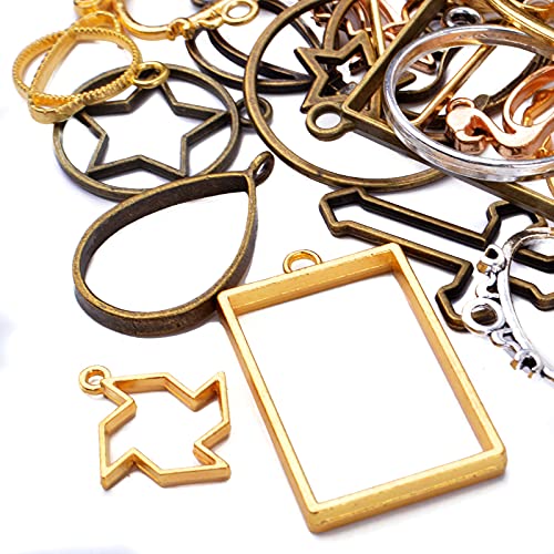 100G(5070Piece) Open Back Resin Molds Open Back Pendants Blanks Frame Hollow Bezel Charms for Earrings Necklace Bracelet DIY Crafts Making Supplies