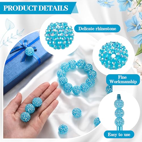 40 Pcs 20 mm Rhinestone Beads Bulk Crystal Round Disco Ball Chunky Bubblegum Beads for Pens Bracelets Charms Craft European Style Jewelry Making Supplies Christmas(Blue) - color: Blue