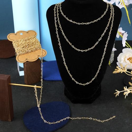 Elecrelive 16.4 Feet 14K Gold Filled Chains Heart Link Chain 5x3.5x0.4mm Permanent Jewelry for Women's Trendy Layering Necklace Bracelet Making - color: 14K Gold Filled