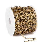 33 Feet Gold Enamel Chains Bulk, 2mm 18K Gold PVD Plated 304 Stainless Steel Black Enamel Beaded Cable Link Chain Roll Spool for Jewelry Making - color: Gold Black Beads