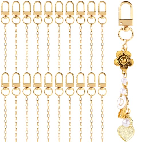 Hzopcw 20pcs Gold Keychain Making Kit, Key Ring Swivel Snap Hook Chains, Extender Keychain Bag Charm Kits for DIY Crafts Jewelry Making Handbag Purses- E1 Style - color: Gold-20pcs-E1 Style
