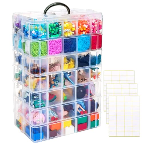 SGHUO 7-Tier Stackable Storage Container Box with 70 Compartments, Plastic Organizer Box for Arts and Crafts, Toy, Fuse Beads, Washi Tapes, Sewing Supplies - style: 7 tier