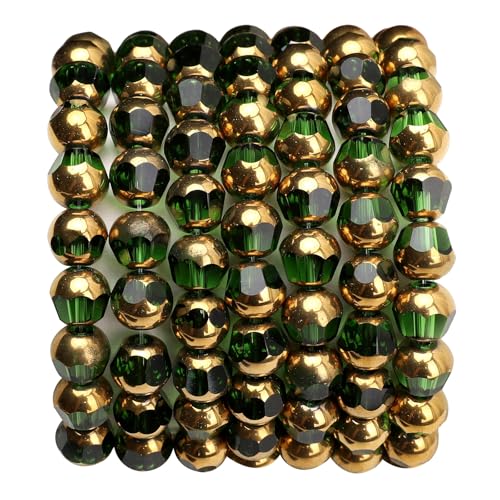 Glass Round Beads Green Octagon Faceted 8x7mm 42pcs Golden Edge Crystal Loose Beads for DIY Craft Jewelry Making - color: Green, size: 8*7mm