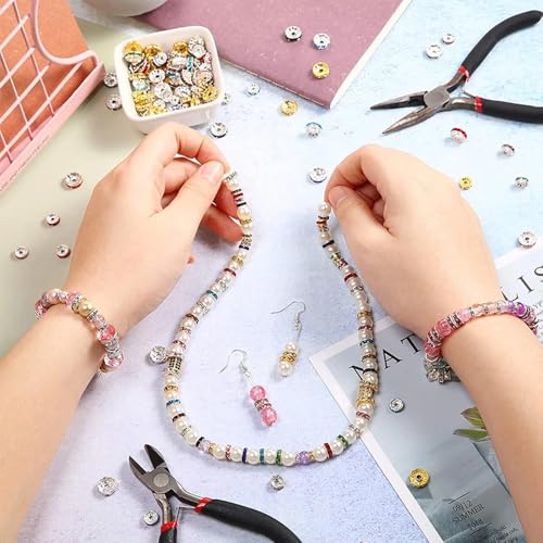 200PCS Rondelle Spacer Beads 6mm Silver Plated Czech Mix Crystal Rhinestone for Jewelry Making - color: 200Pcs Silver Plated/Mix, size: 6mm