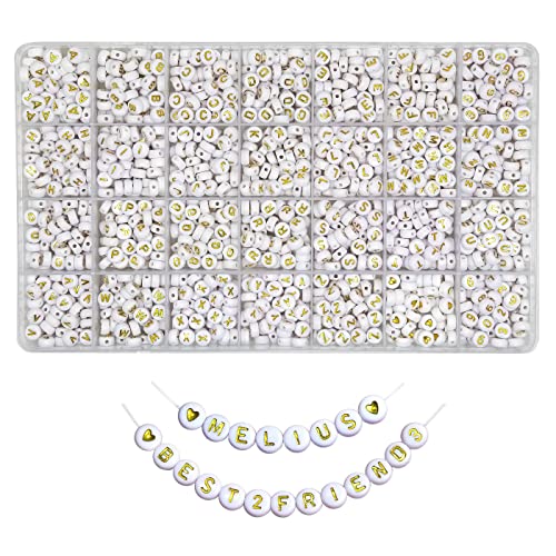 Melius Acrylic Gold Letter Beads, 1450 Pcs 4x7mm Round Alphabet Beads in 28 Grid Box for Jewelry Making, DIY Bracelets, Necklaces, Key Chains, Bracelets - color: Gold, size: 4x7mm
