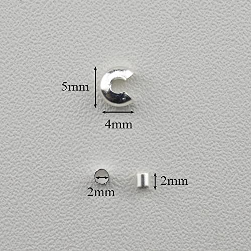 2mm Tiny Tube Crimp Beads and 4mm Crimp Bead Knot Covers Half Round Easy to Position Two Sides Keep Flush Close Neatly Evenly Stop Wire Wear No Irritate for Jewelry Craft Silver 90sets - size: 4mm-2mm-Silver-90Pcs