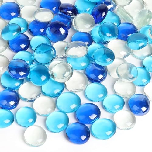 FUTUREPLUSX 5 Lb Flat Glass Marbles, 500PCS Blue Mixed Color Flat Gems Decorative Glass Stones Vase Filler Beads Table Scatter Decor - color: Mixed Blue