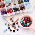 Craftdady 225pcs 8mm Natural Round Agate Stone Beads Striped Agate Dragon Veins Agate Crackle Agate Loose Beads Energy Healing Gemstone Beads for DIY Jewelry Crafts, 15 Styles - color: Mixed Color Agate