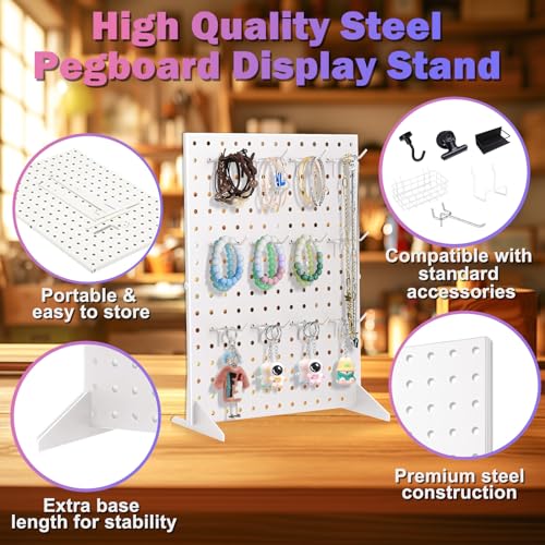 Acfunique Peg Board Display Stand for Vendors with 12 Hooks Metal Tabletop Pegboard Display Stand for Craft Shows 17" X 13" Retail Display Racks Peg Board Organizer Holder White - size: White 1 Display+12 Hook