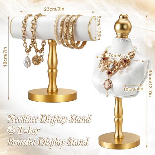 AceOrbit 6 Pcs Jewelry Display Set, Velvet Jewelry Mannequin Display, T-bar Bracelet Holder, Earring and Ring Finger Stand